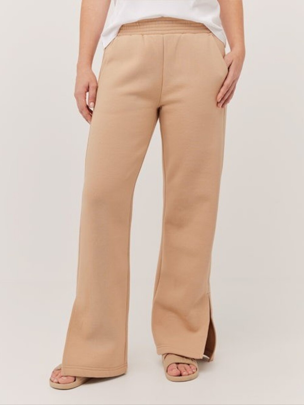 🚨NEW PACT Courtside Classic Split Hem Sweatpant In Tan Pockets Cotton Size XS